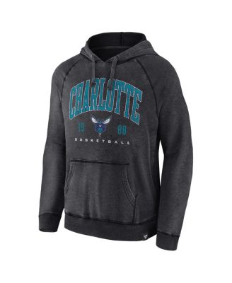 Men's Heather Charcoal Distressed Charlotte Hornets Foul Trouble Snow Wash Raglan Pullover Hoodie