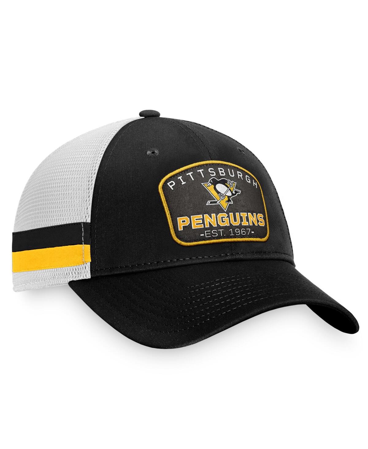 Shop Fanatics Men's  Black, White Pittsburgh Penguins Fundamental Striped Trucker Adjustable Hat In Black,white