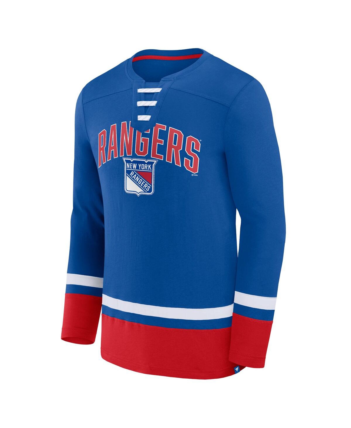 Fanatics Branded Blue New York Rangers Back Pass Lace-up Long Sleeve T-shirt In Blue