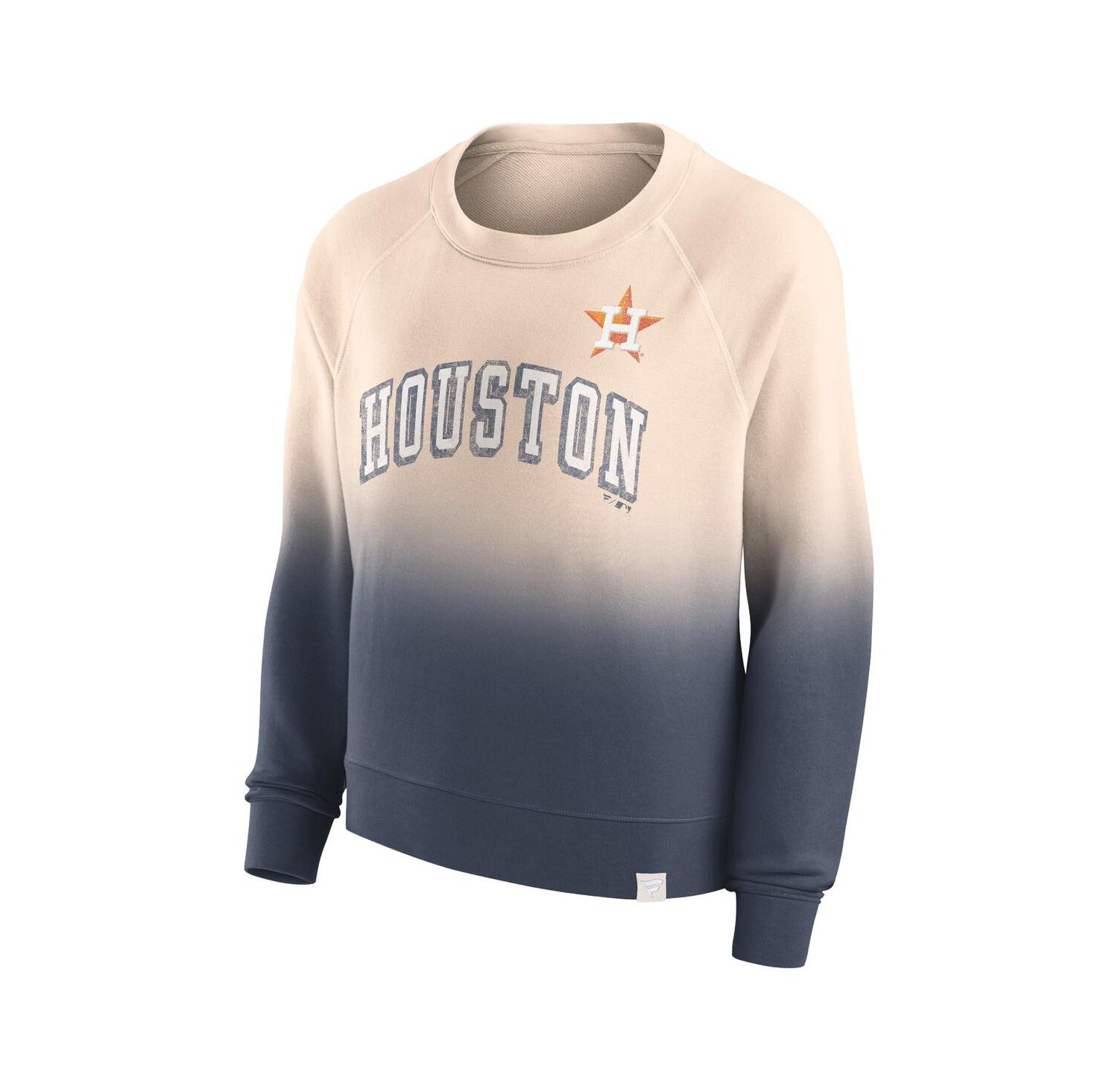 Women's Tan, Navy Distressed Houston Astros Luxe Lounge Arch Raglan Pullover Sweatshirt