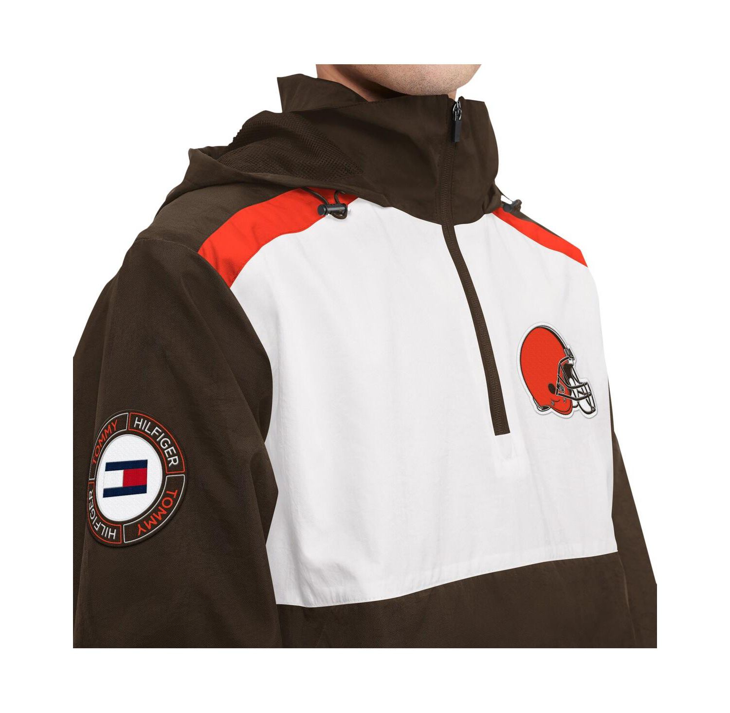 Men's Brown, White Cleveland Browns Carter Half-Zip Hooded Top