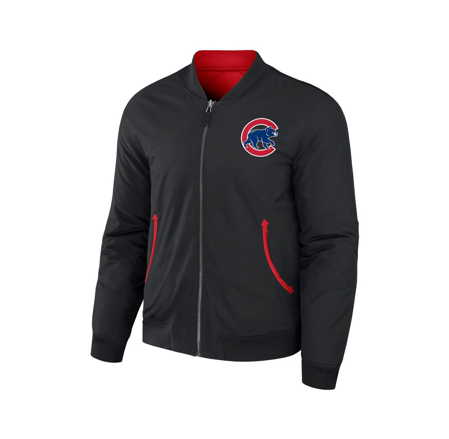 Men's Darius Rucker Collection by Black, Red Chicago Cubs Reversible Full-Zip Bomber Jacket