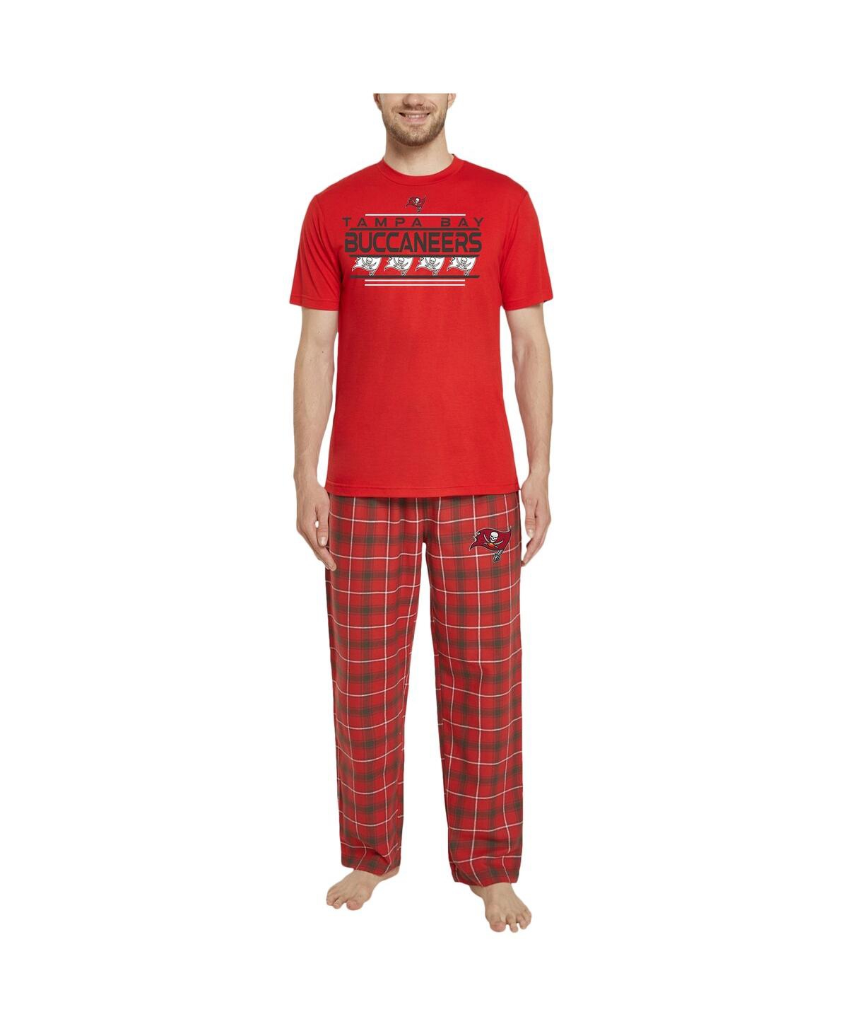 Shop Concepts Sport Men's  Red, Pewter Tampa Bay Buccaneers Arcticâ T-shirt And Flannel Pants Sleep Set In Red,pewter