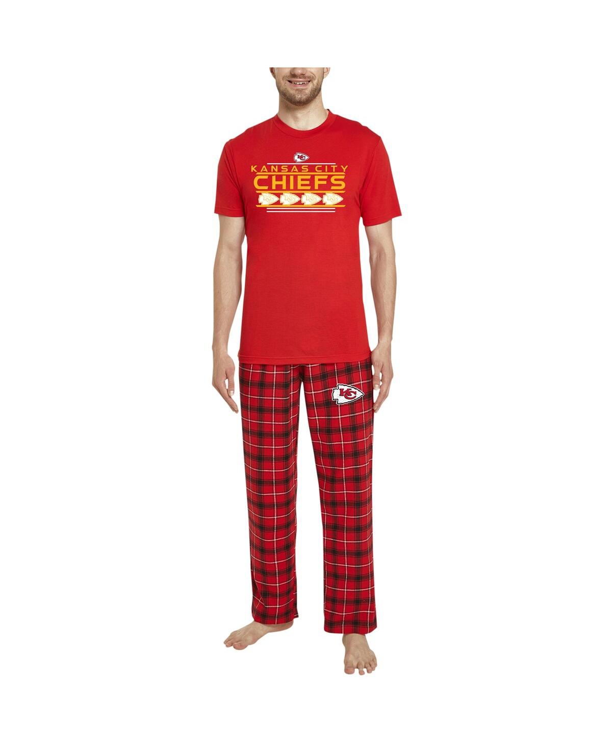 Concepts Sport Men's  Red, Black Kansas City Chiefs Arcticâ T-shirt And Flannel Pants Sleep Set In Red,black