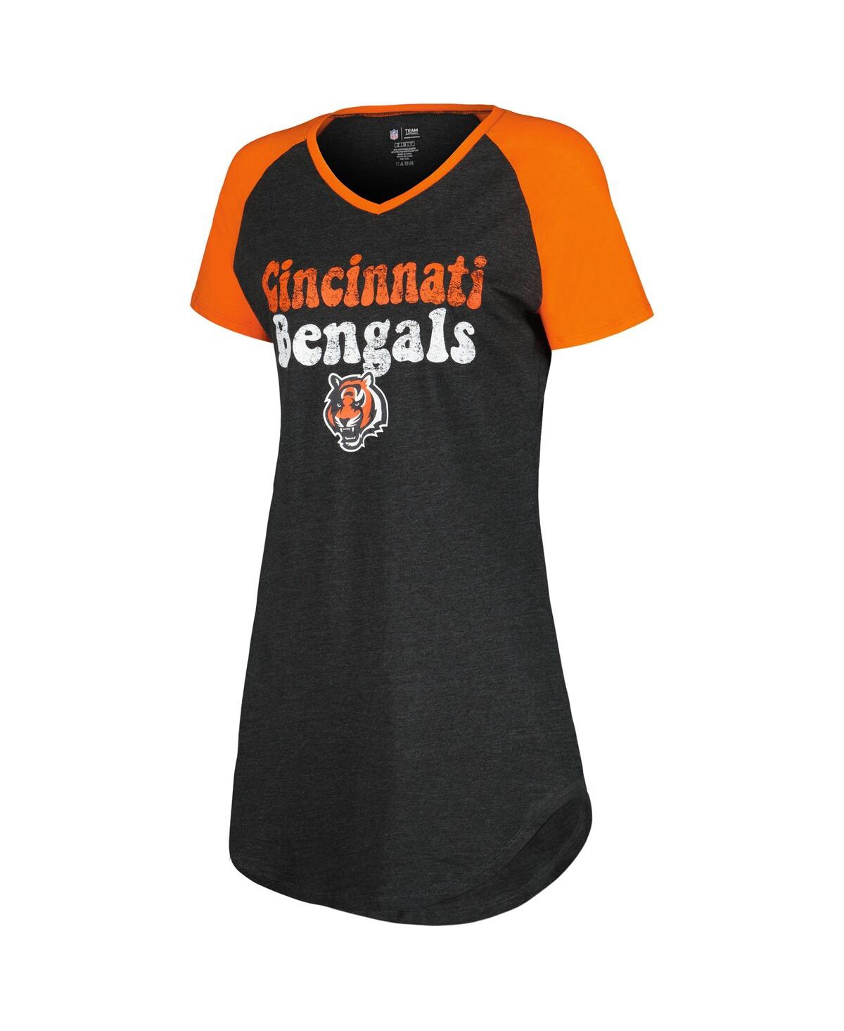 Shop Concepts Sport Women's  Black, Orange Distressed Cincinnati Bengals Raglan V-neck Nightshirt In Black,orange