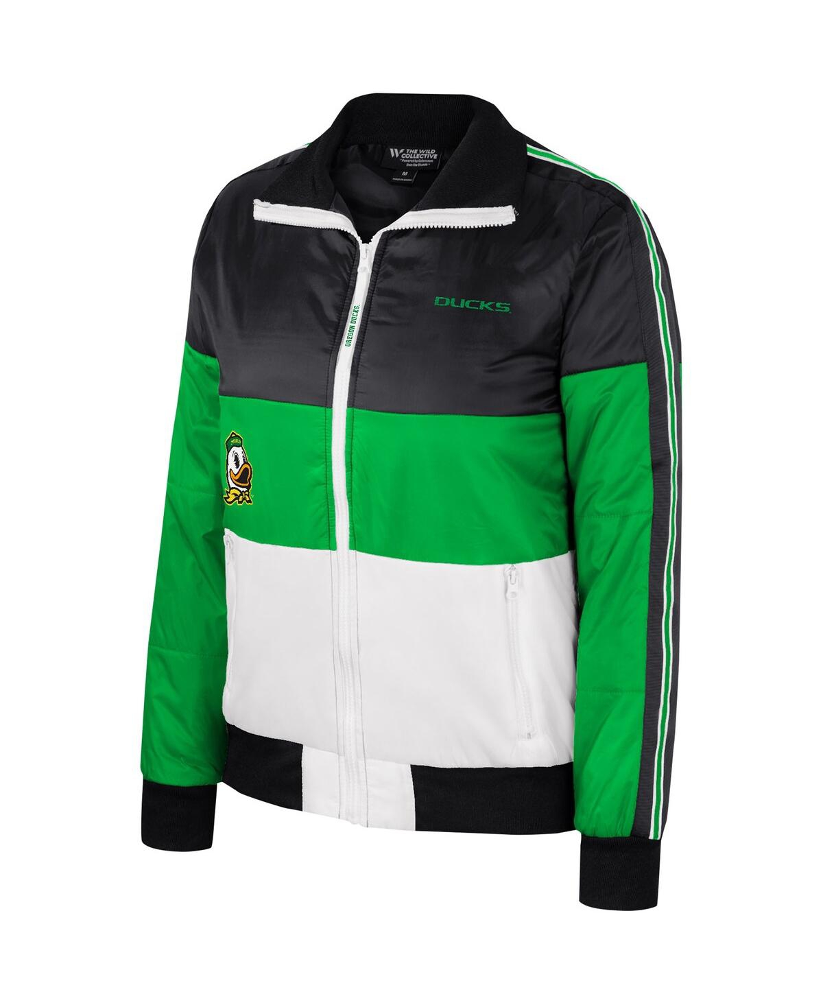 Shop The Wild Collective Women's  Green Oregon Ducks Color-block Puffer Full-zip Jacket