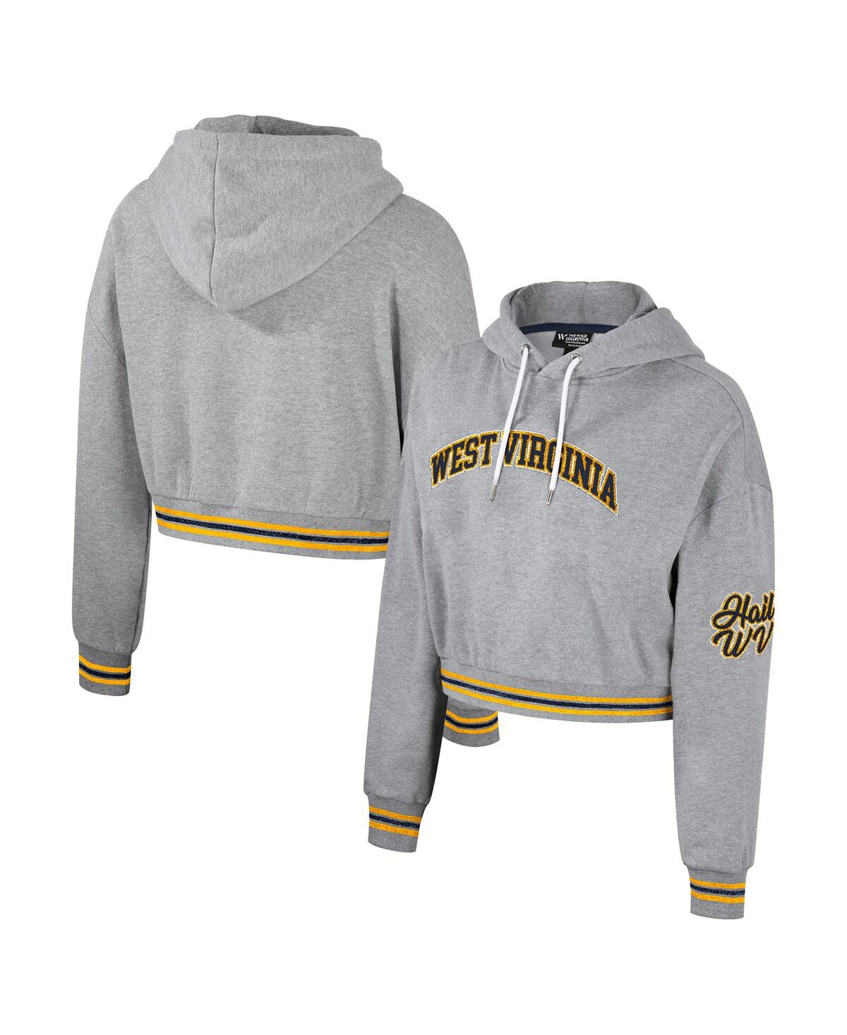 Women's The Wild Collective Heather Gray Distressed West Virginia Mountaineers Cropped Shimmer Pullover Hoodie - Heather Gray