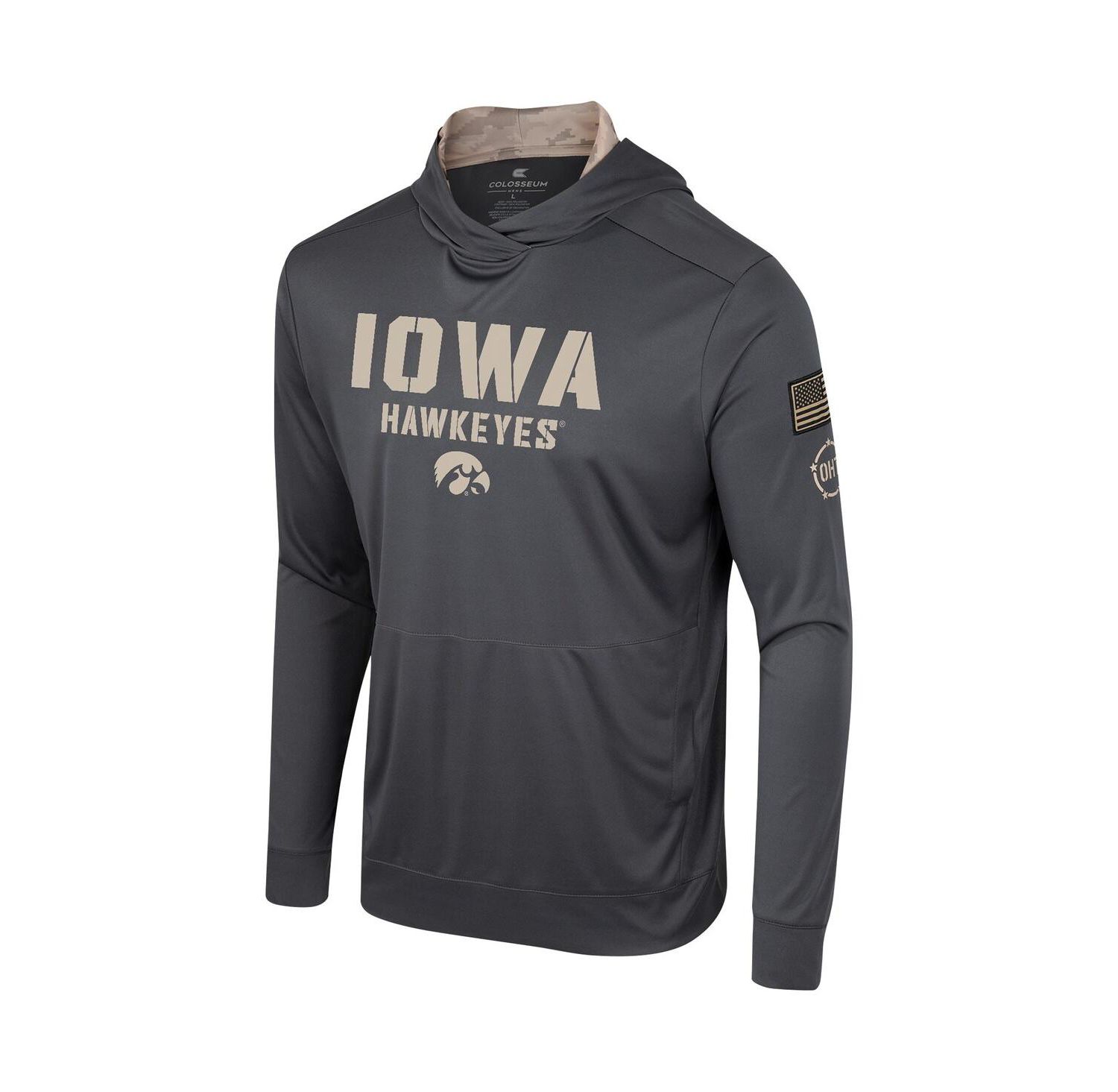 Men's Charcoal Iowa Hawkeyes OHT Military-Inspired Appreciation Long Sleeve Hoodie T-shirt