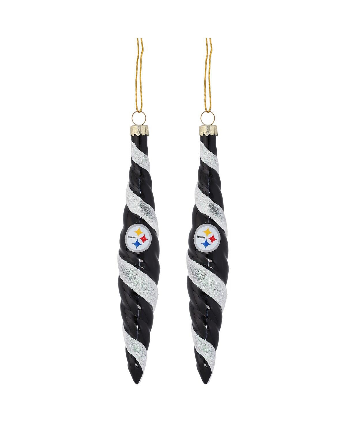 Memory Company Pittsburgh Steelers Two-pack Swirl Blown Glass Ornament Set In Black,white