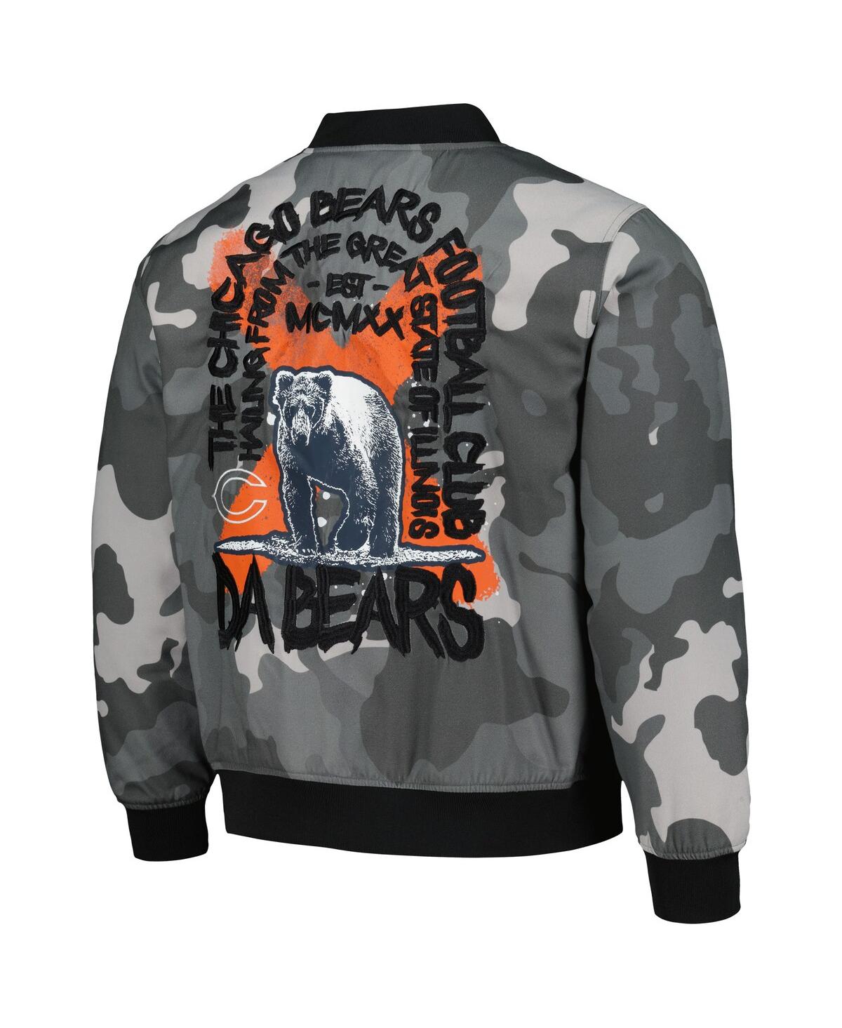 Shop The Wild Collective Men's And Women's  Gray Distressed Chicago Bears Camo Bomber Jacket