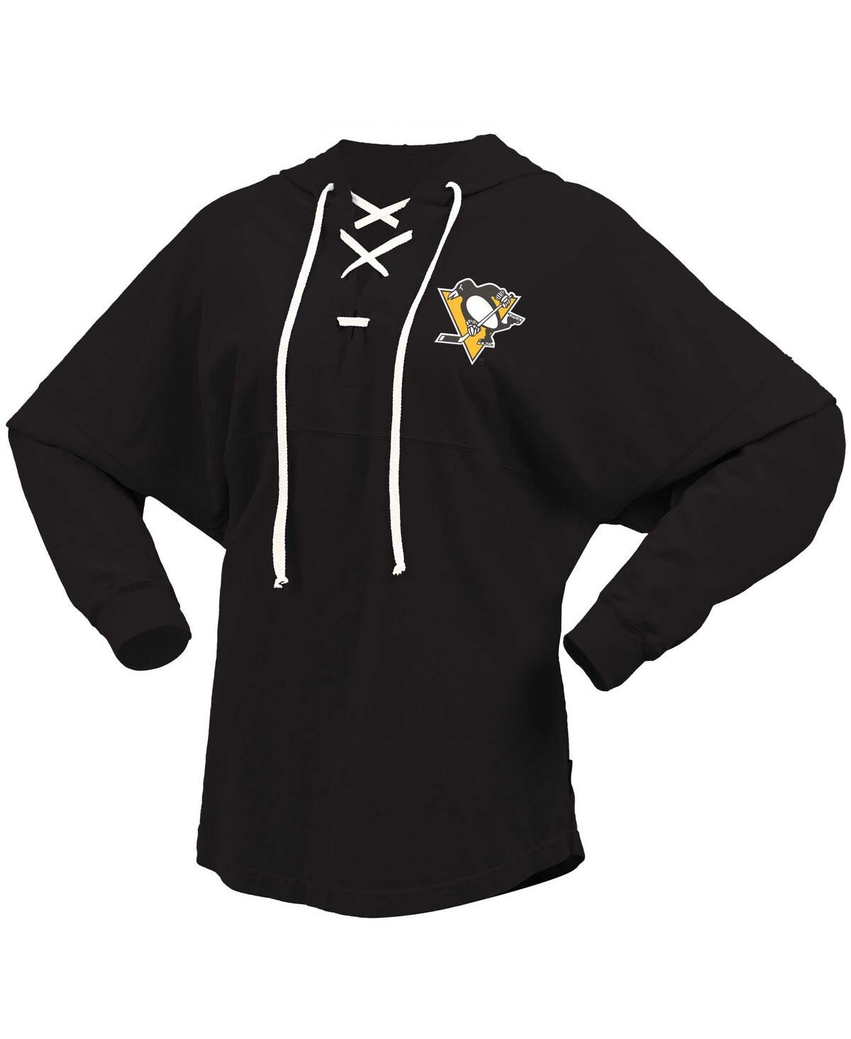 Fanatics Branded Black Boston Bruins Jersey Lace-up V-neck Long Sleeve Hoodie T-shirt In Black