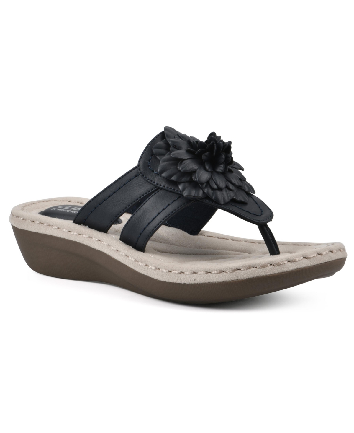 Cliffs by White Mountain Women's Cassia Thong Sandal - Navy Smooth- Polyurethane