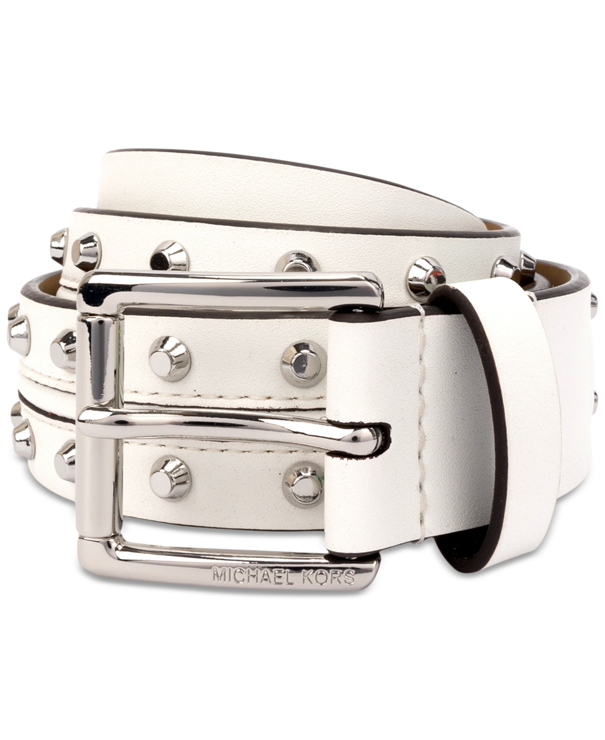 Shop Michael Kors Michael  Women's Astor Studded Leather Belt In Optic White