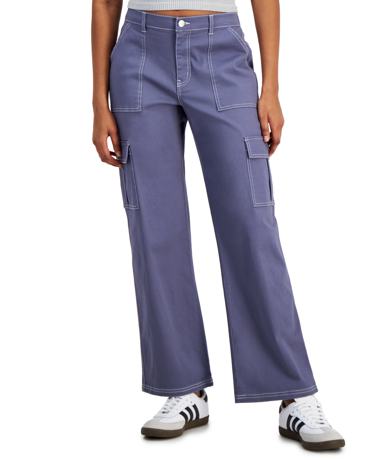 Juniors' Wide-Leg Comfort Fit Cargo Utility Pants - Navy Blue
