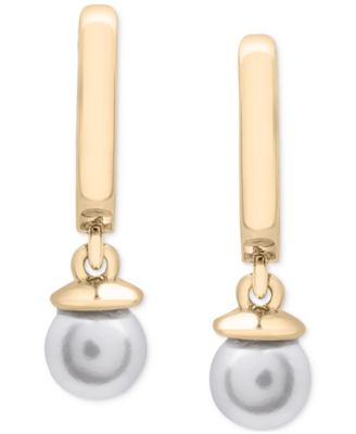 3-Pc. Set Cultured Freshwater Pearl (5mm) & White Topaz (x ct. t.w.) Stud, Chain, & Hoop Earrings in 14k Gold-Plated Sterling Silver