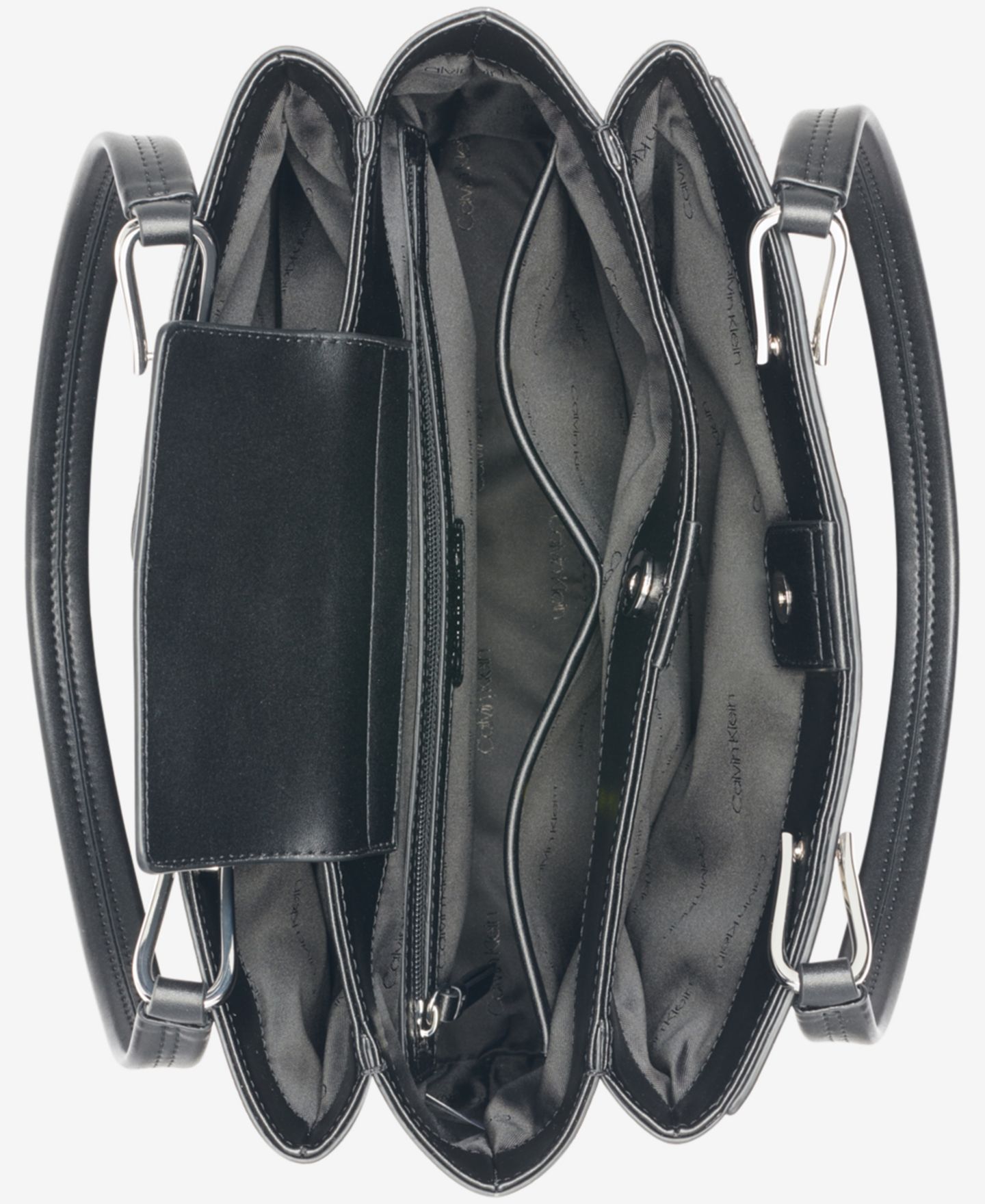 Женская сумка Calvin Klein Clove Mixed Material Push-Lock Triple Compartment, цвет: Чёрный / Белый змеиный — фото 5