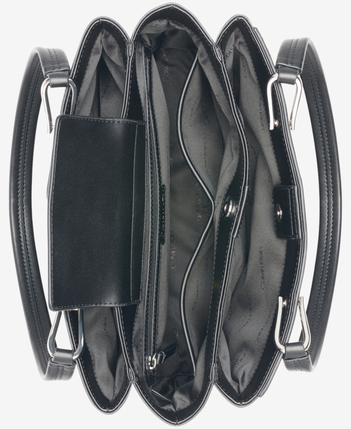 Calvin Klein Clove Mixed Material Push-Lock Triple Compartment Tote Bag -  Black/White Snake | Smart Closet