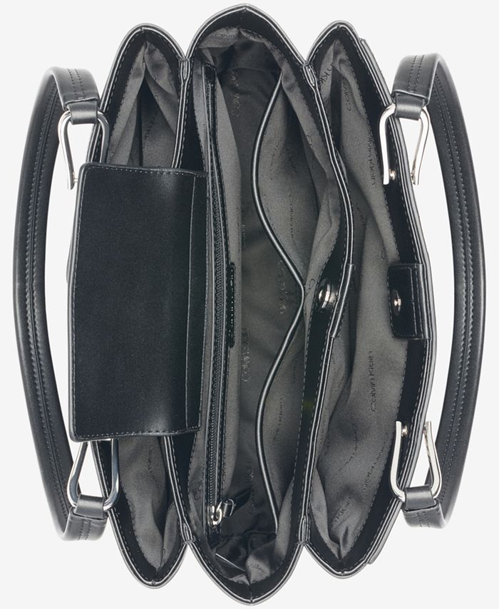 Calvin Klein Clove Mixed Material Push-Lock Triple Compartment Tote Bag ...