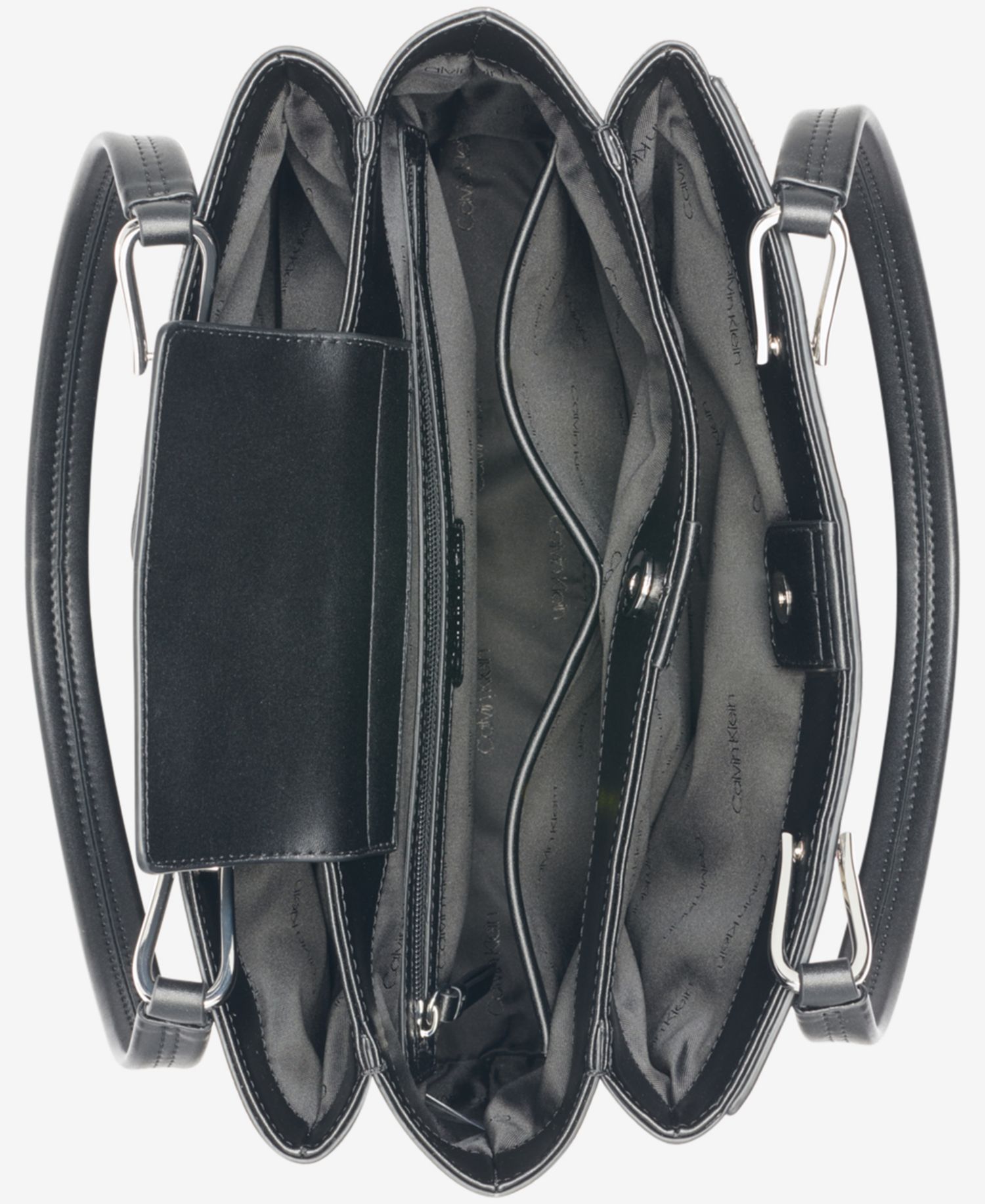 Clove Mixed Material Push-Lock Triple Compartment Tote Bag