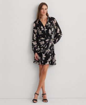 로렌 랄프로렌 Lauren Ralph Lauren Womens Floral Fit & Flare Dress,Black Multi