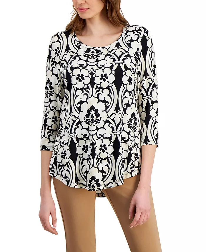 Women's Printed Scoop-Neck 3/4-Sleeve Top - thumbnail 7
