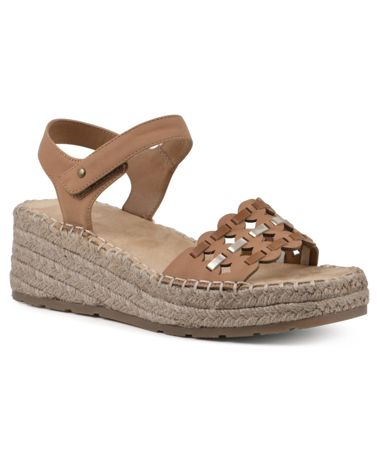 White Mountain Stride Espadrille Wedge Sandals In Tan Multi Smooth