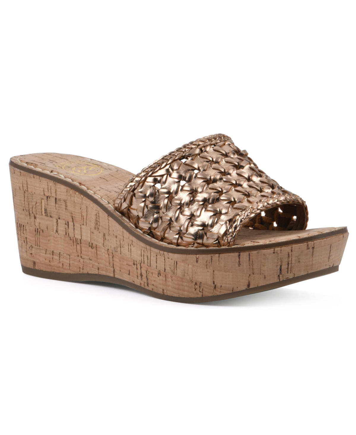 Shop White Mountain Women's Charges Platform Slide Wedge Sandals In Rosegold Metallic Smooth