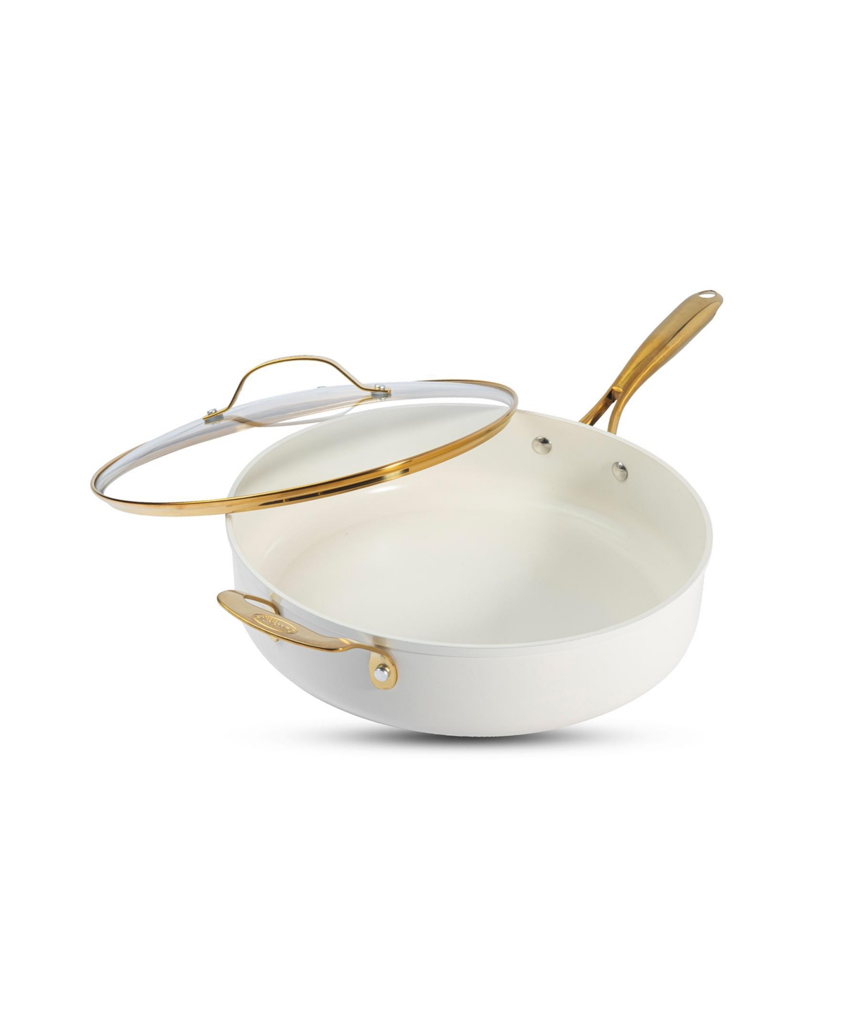 Shop Gotham Steel Natural Collection Ceramic Coating Non-stick 5.5 Qt Deep Saute Pan With Lid And Gold-tone Handle In Cream