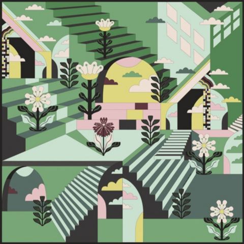 Женский шарф Jessie Zhao New York Double Sided Silk Scarf Of Imagination, цвет: Зелёный / Синий
