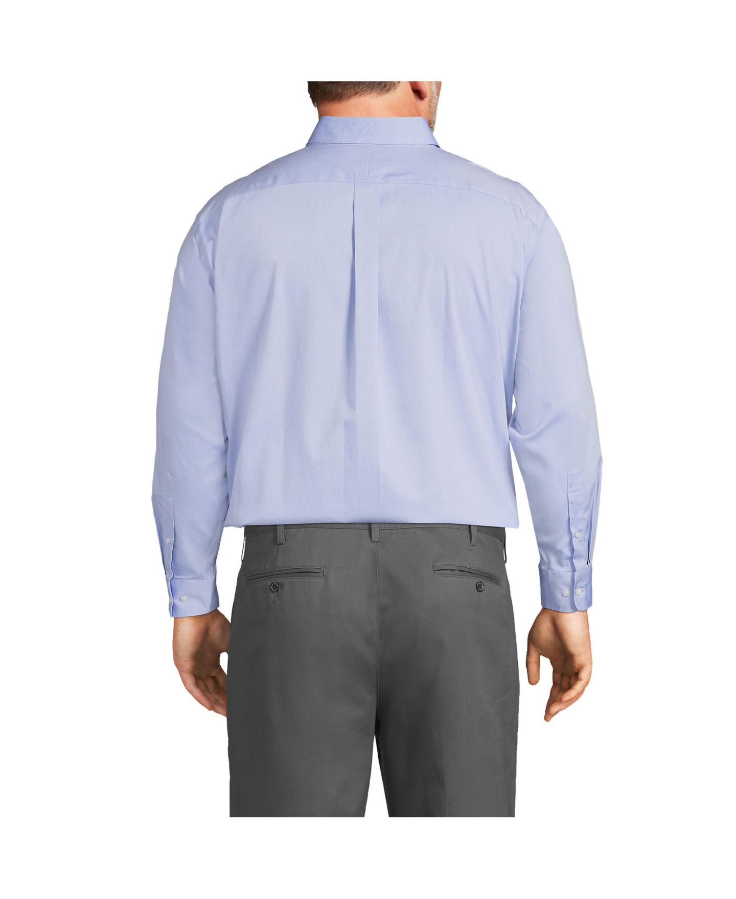 Мужская рубашка Lands' End Traditional Fit Solid No Iron Supima Pinpoint Button-down Collar Dress Shirt, цвет: Светлый синий, вариант 1 — фото 2