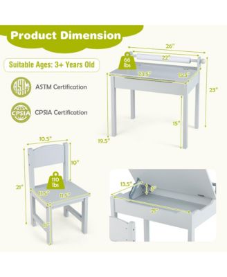 Toddler Craft Table &amp; Chair Set Kids Art Crafts Table with Paper Roll Holder
