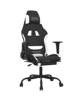 Gaming Chair with Footrest Black and White Fabric
