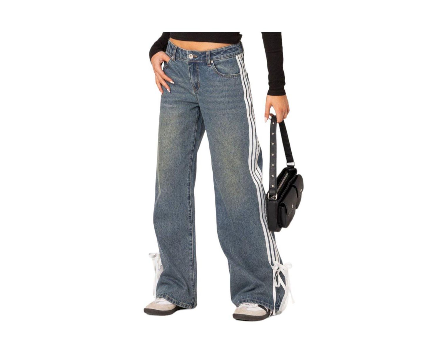 Women's Washed Low rise ribbon jeans