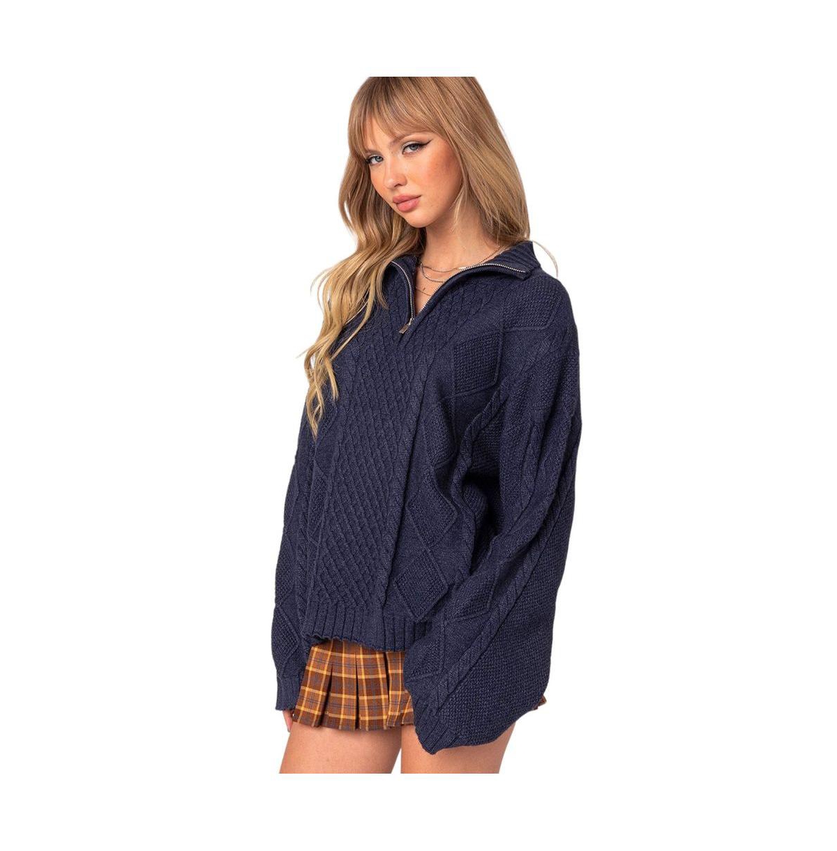Edikted Women's Oversized quarter zip cable knit sweater