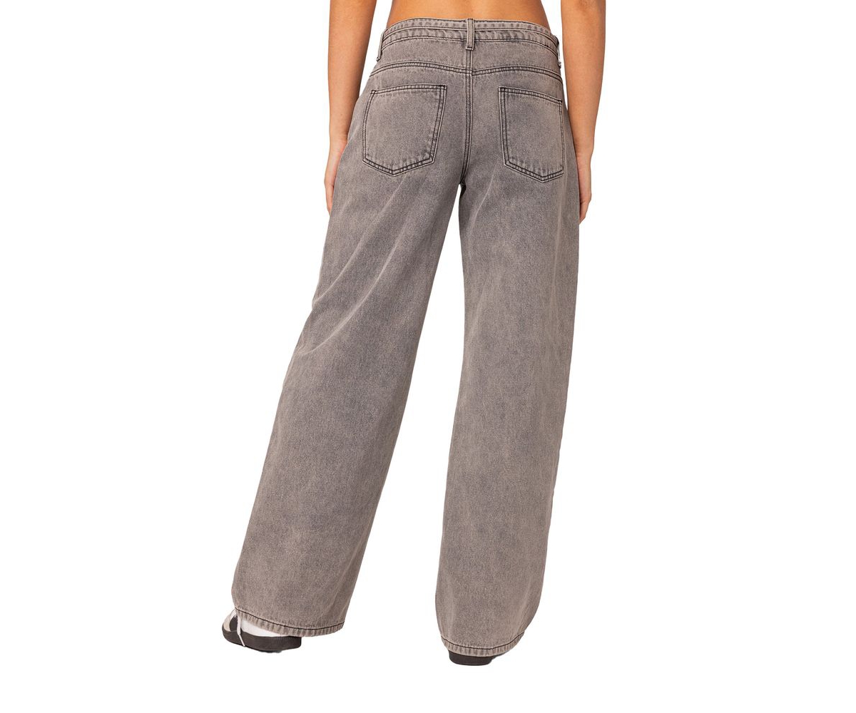 Women's Tie waist washed low rise jeans - Light-gray
