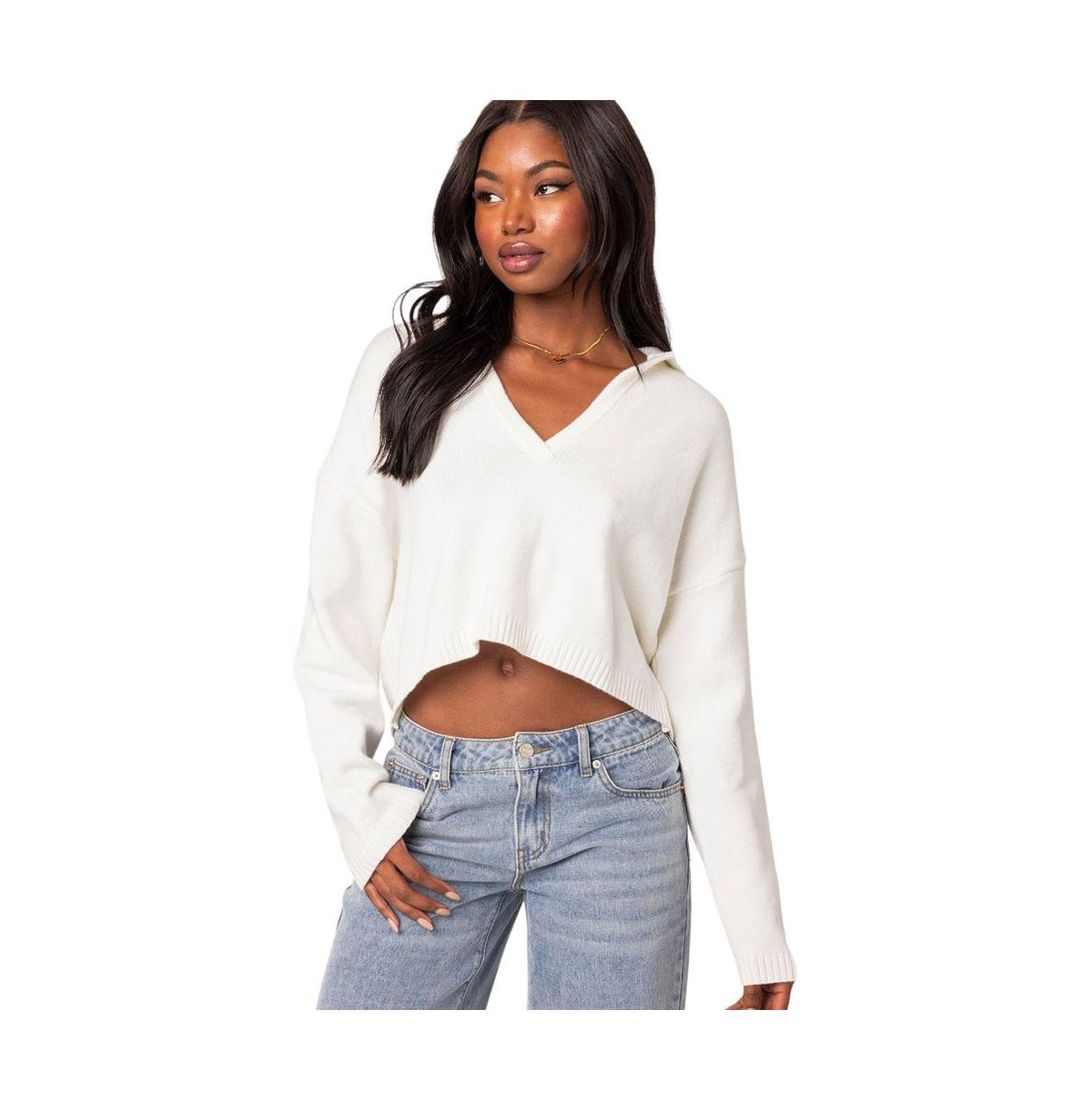 Shop Edikted Women's Marcie Oversize Cropped Sweater In Cream