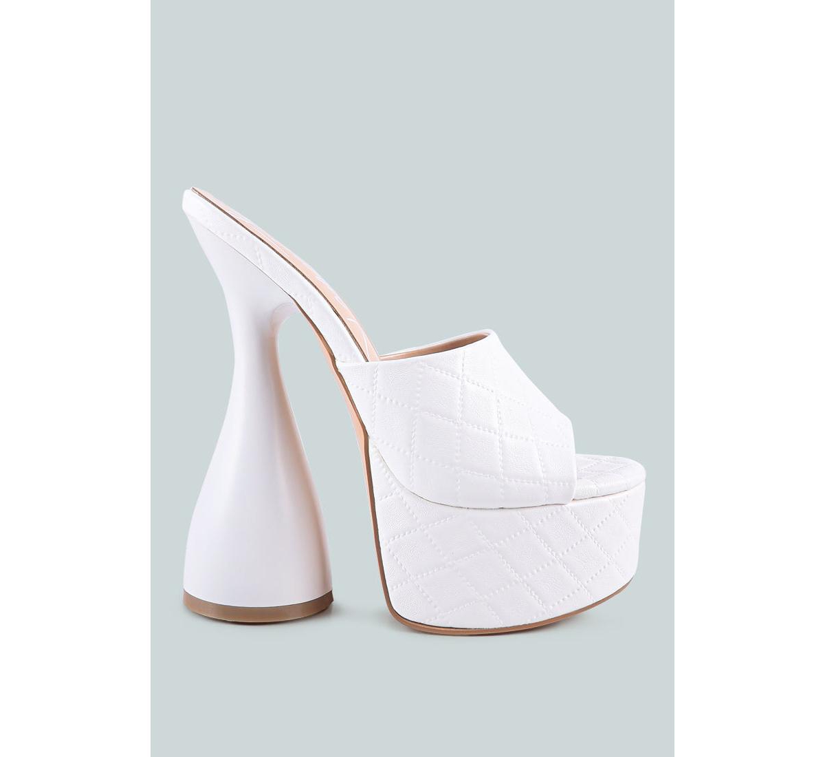 Women's Oomph Quilted Hourglass Heel Platform Sandals - White