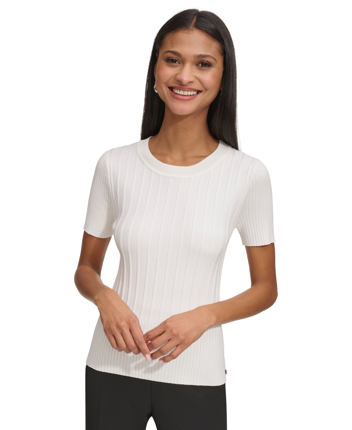 Shop Karl Lagerfeld Women's Sweater-knit Short-sleeve Top In Soft White