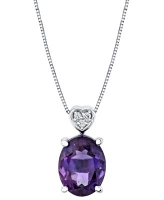 Macy's - Amethyst (1-3/4 ct. t.w.) & Diamond Accent Oval 18" Pendant Necklace in 10k White Gold