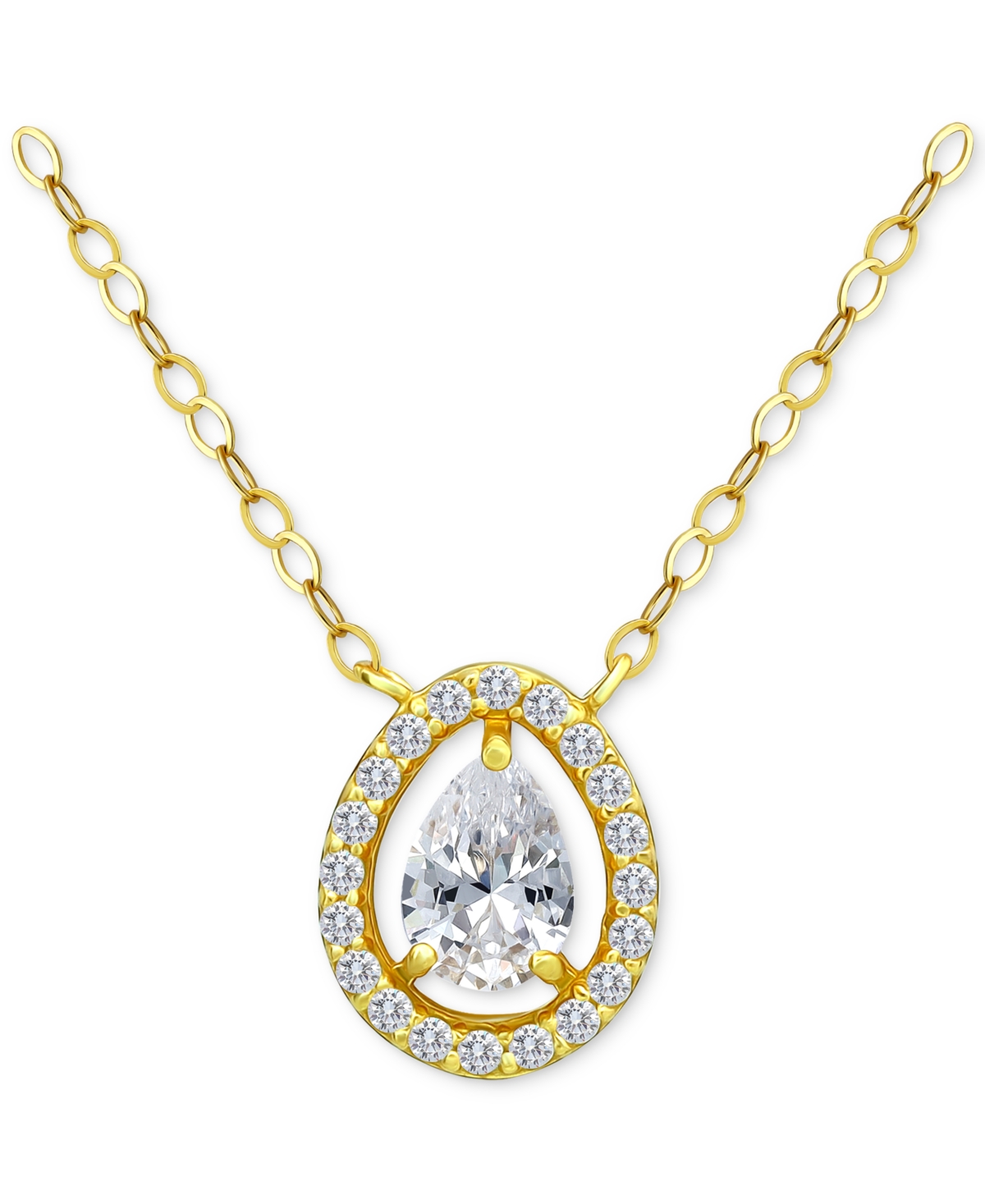 Giani Bernini Cubic Zirconia Pear Halo Pendant Necklace In 18k Gold-plated Sterling Silver, 16" + 2", Created For