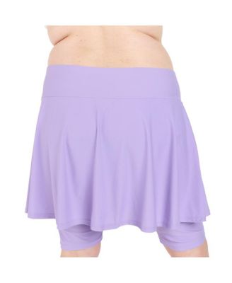Plus Size Flared Mid-Thigh Swim Skirt With Bike Shorts