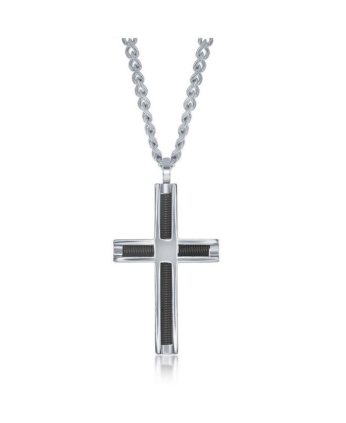 Metallo Stainless Steel Polished Black Wire Cross Necklace Macy s