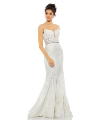 mac duggal white mermaid dress Mac Duggal Ieena 67156 One Shoulder Ruffled Mermaid Gown, White, 8