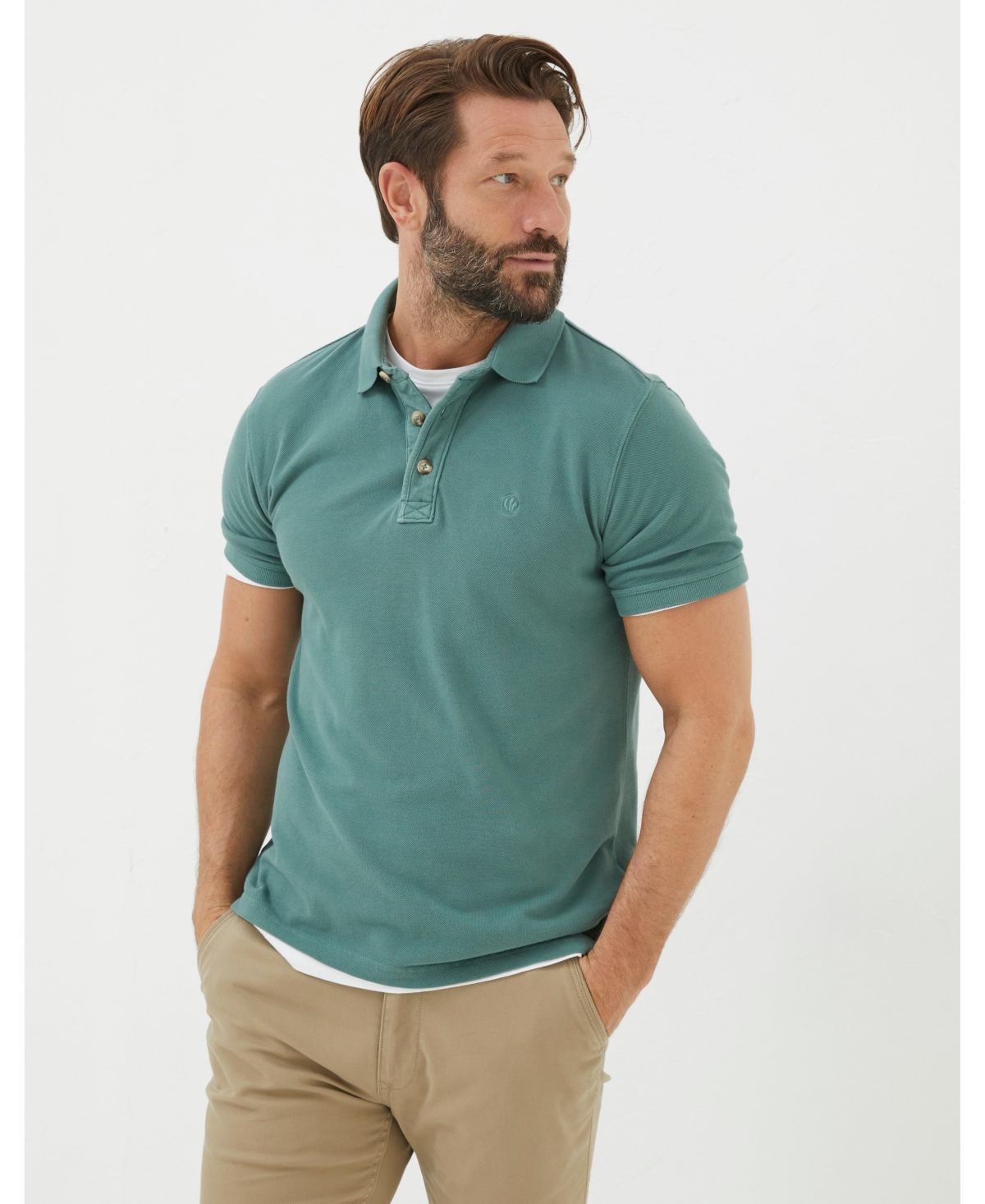 Fat Face Men's Organic Cotton Pique Polo Shirt - Green haze