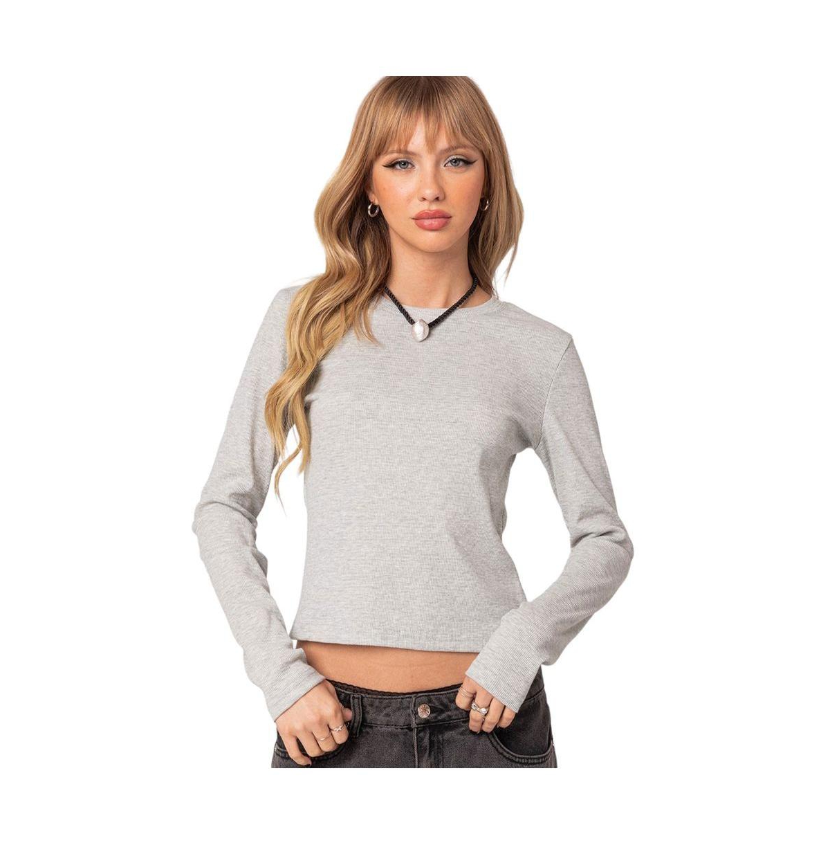 Women's Marny long sleeve waffle top - Gray-melange