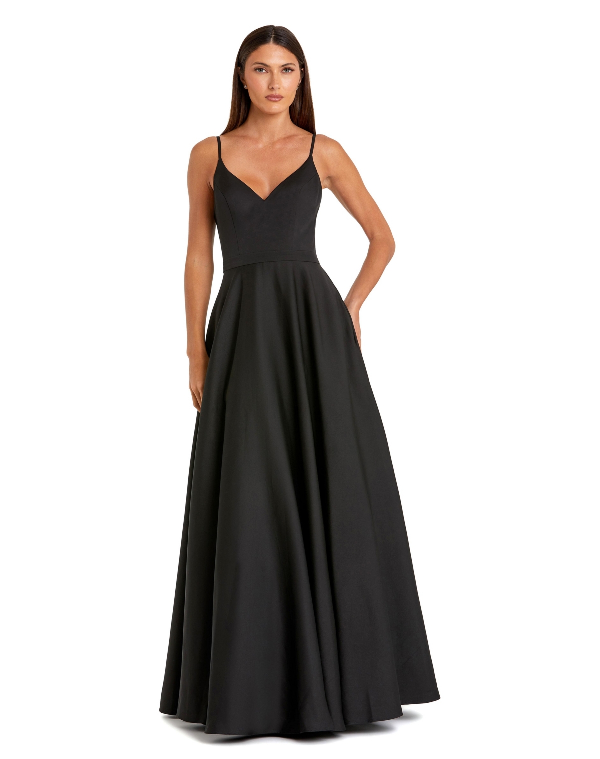 Ieena for Mac Duggal - Black Classic A-Line V-Neck Ball Gown - US 12