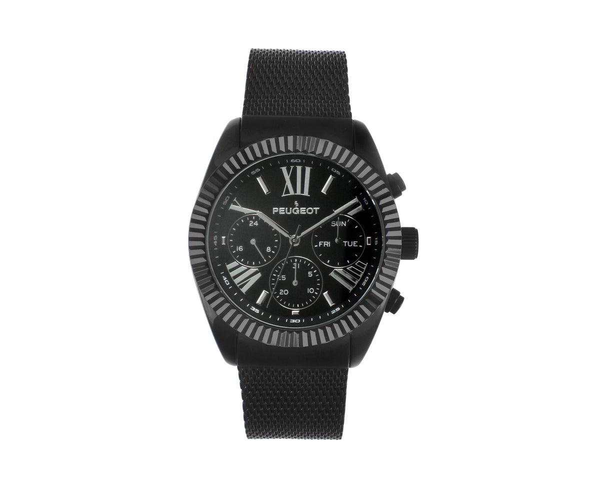 Men's 42mm Black Multi-Function Steel Mesh Watch - Black