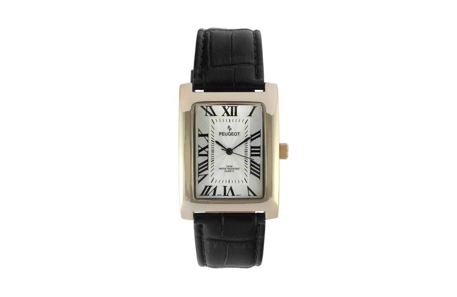 Men's 43x30 mm Black Vintage Like Tank Leather Strap Watch