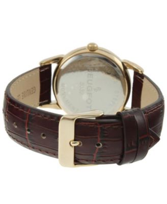 Men's 40mm Vintage Like White Dial Sun Moon Brown Leather Strap Watch