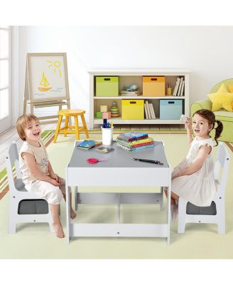 Kids Table Chairs Set With Storage Boxes Blackboard Whiteboard Drawing